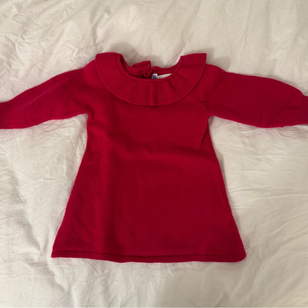 Jacadi Red Knit Dress with Ruffle Collar